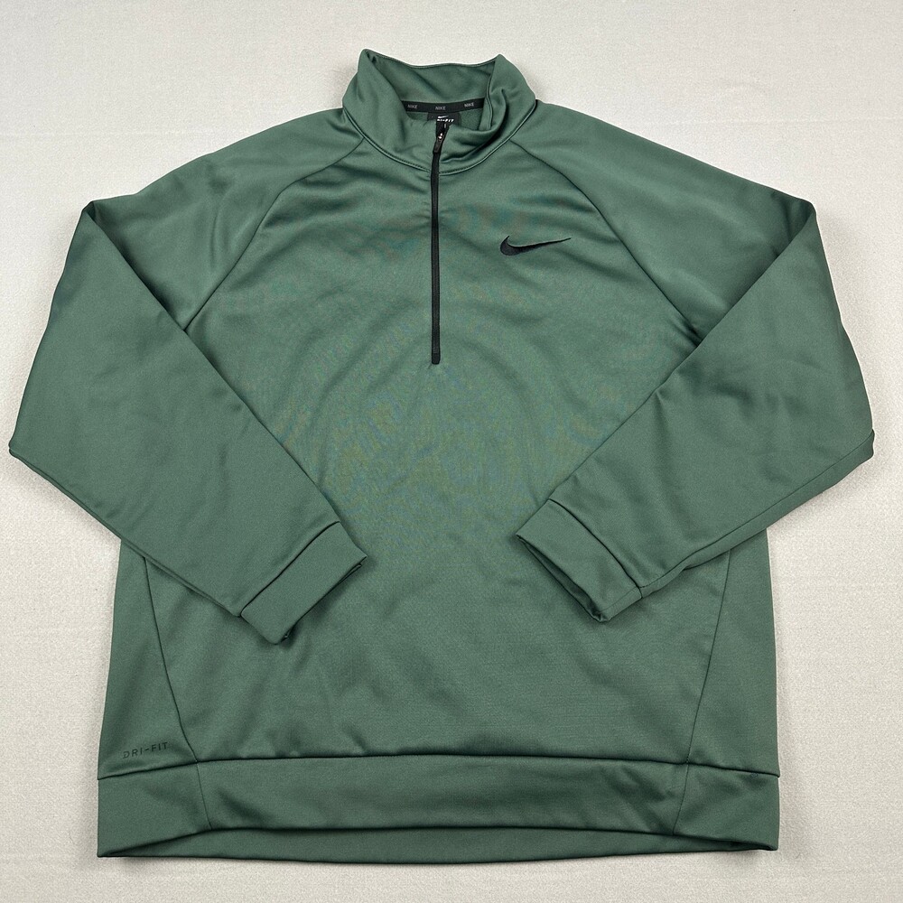 Nike Sweater Men Extra Large Green Solid 1/4 Zip Pullover Golf Cover Up Dri Fit